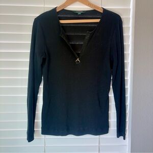 Lauren Ralph Lauren Women's Long Sleeve Black Long Sleeve T Shirt Top Size M